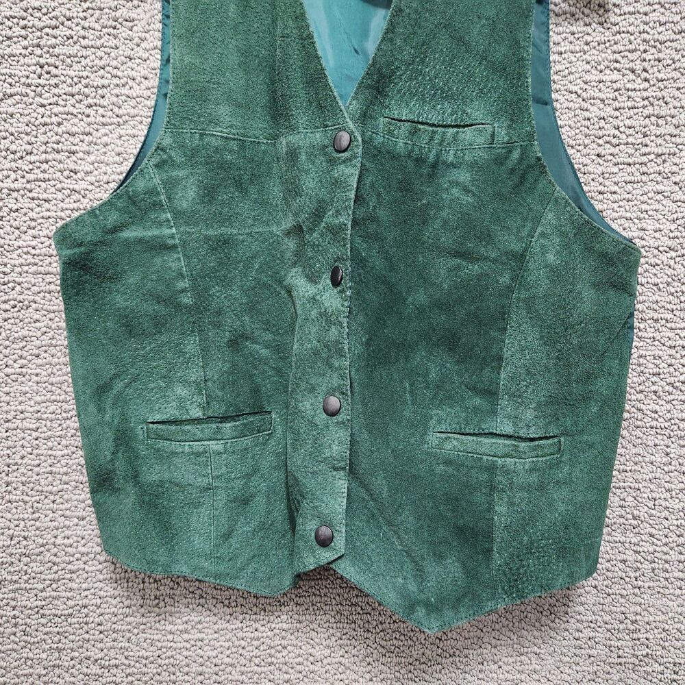 SHEBANG Women's Green Suede Leather Western Snap Front Vest Size L - Picture 3 of 7